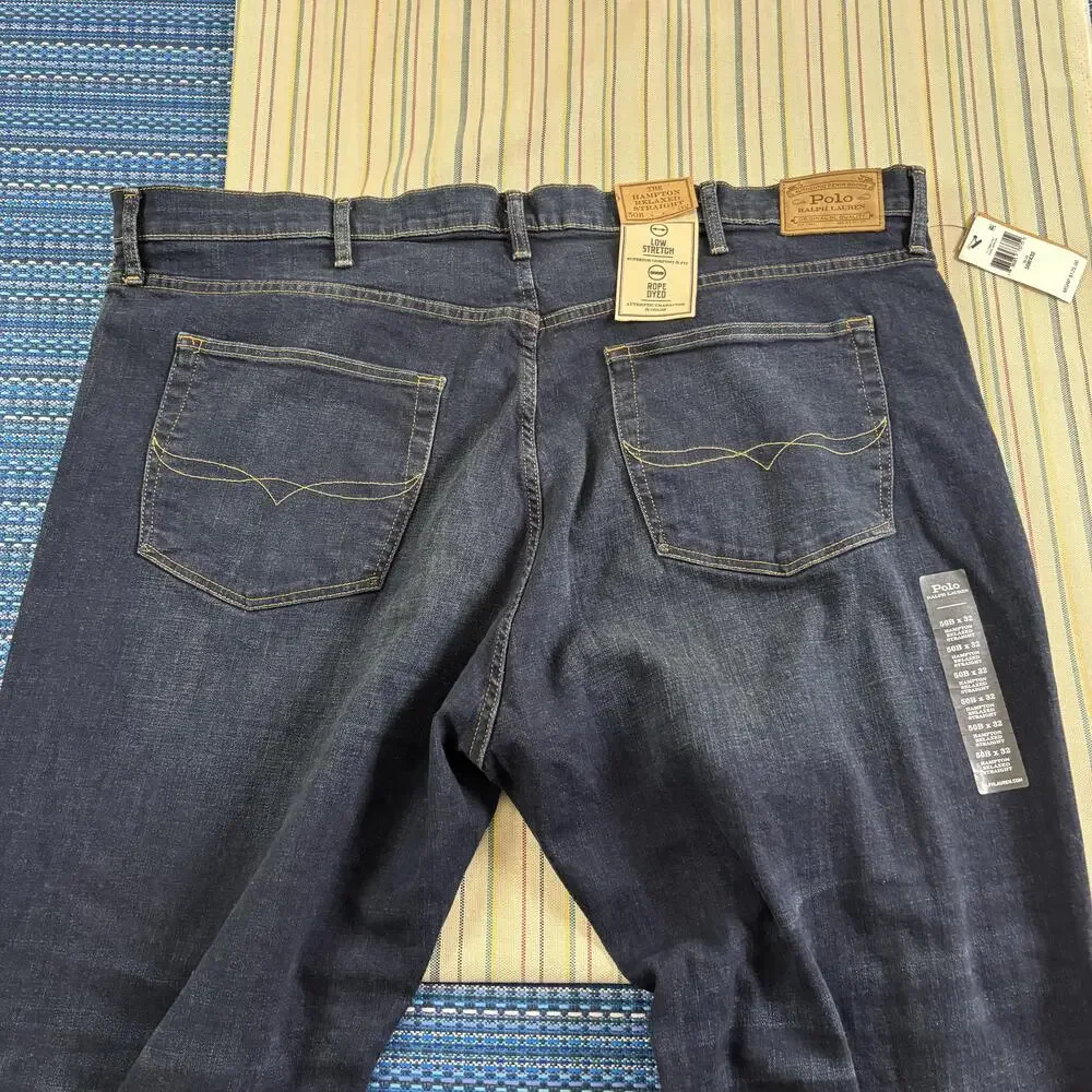 Polo Ralph Lauren Jeans Mens 50x32 Blue Hampton Relaxed Straight Stretch Denim